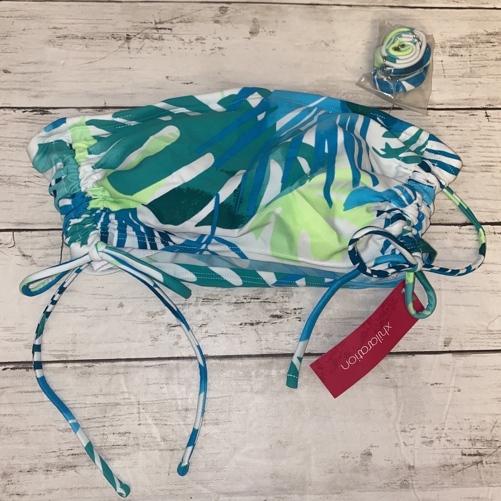Xhilaration Bikini Top Womens Small Blue Green Tropical Swim Bandeau Target S
